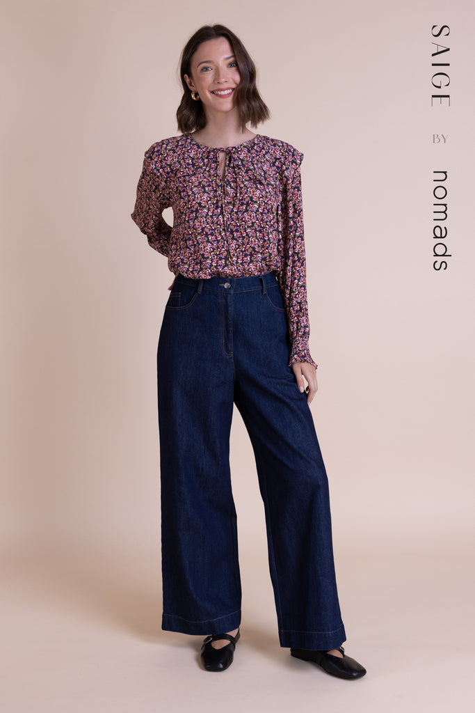 Saige by Nomads Louise Cotton Denim Wide Leg Jeans Indigo
