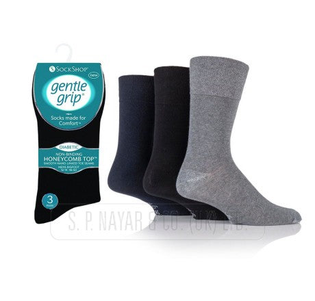 Mens Gentle Grip Diabetic Socks 3 Pair Packs Black Multi 6-11 SOMRD02H3