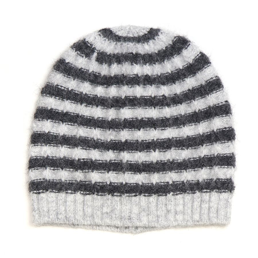 POM Dark/Light Grey Striped Knitted Beanie Hat 40431