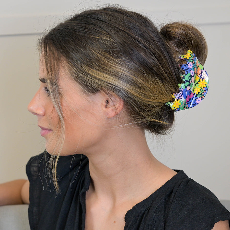 POM Black and multi floral mix claw clip   40638