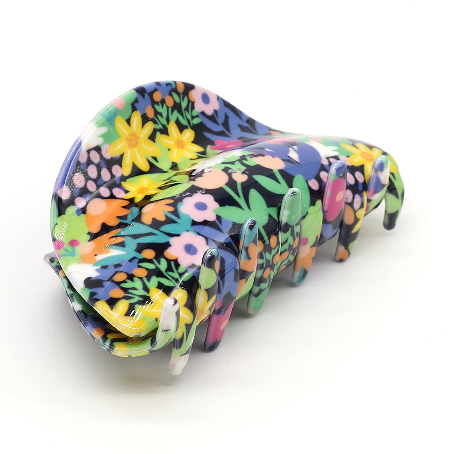 POM Black and multi floral mix claw clip   40638