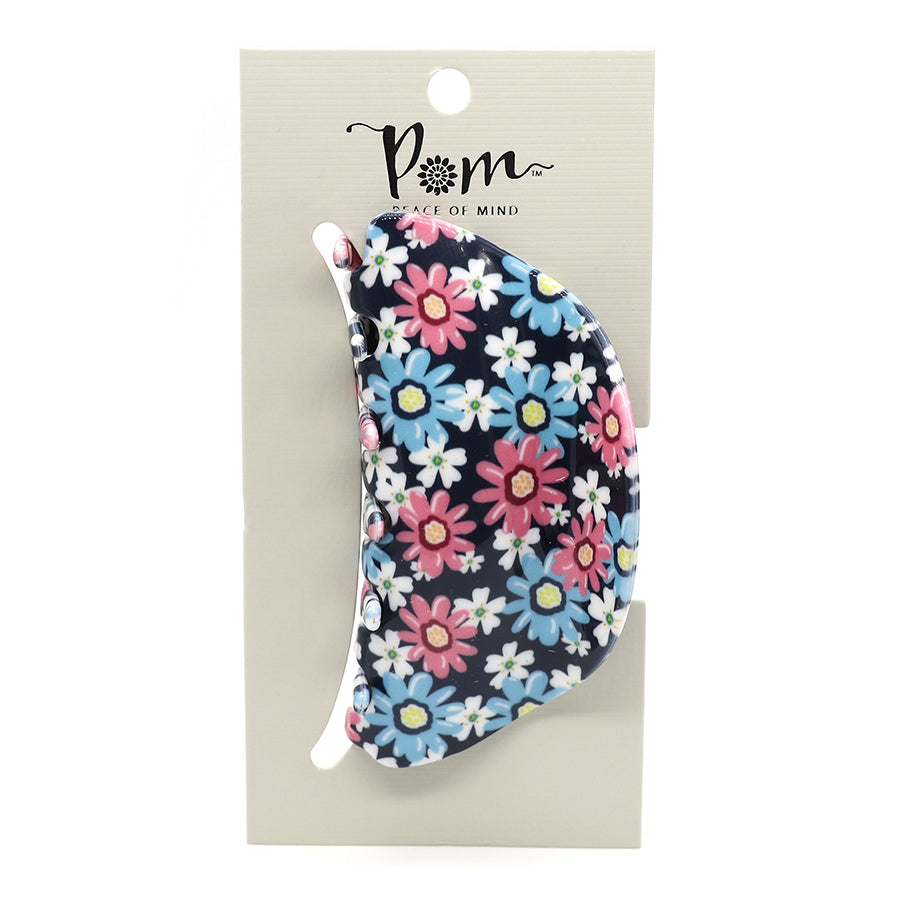 Pom Peace Of Mind Pink And Blue  Floral Claw Clip 40639