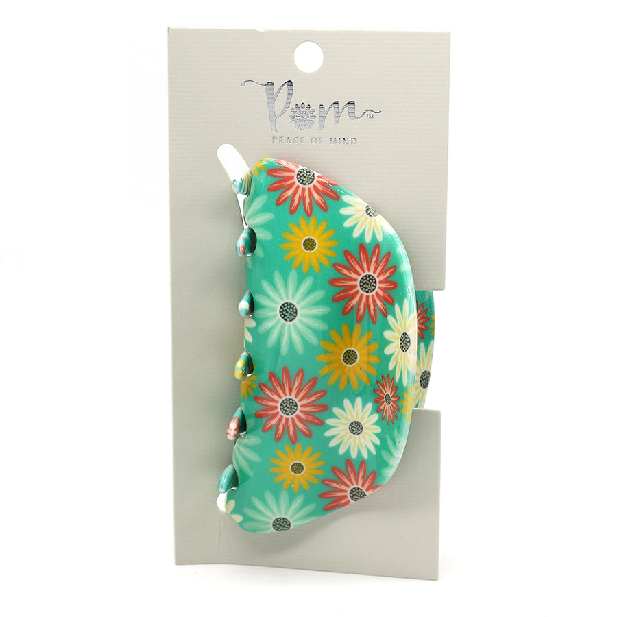 Pom Peace Of Mind Aqua Floral Claw Clip 40641