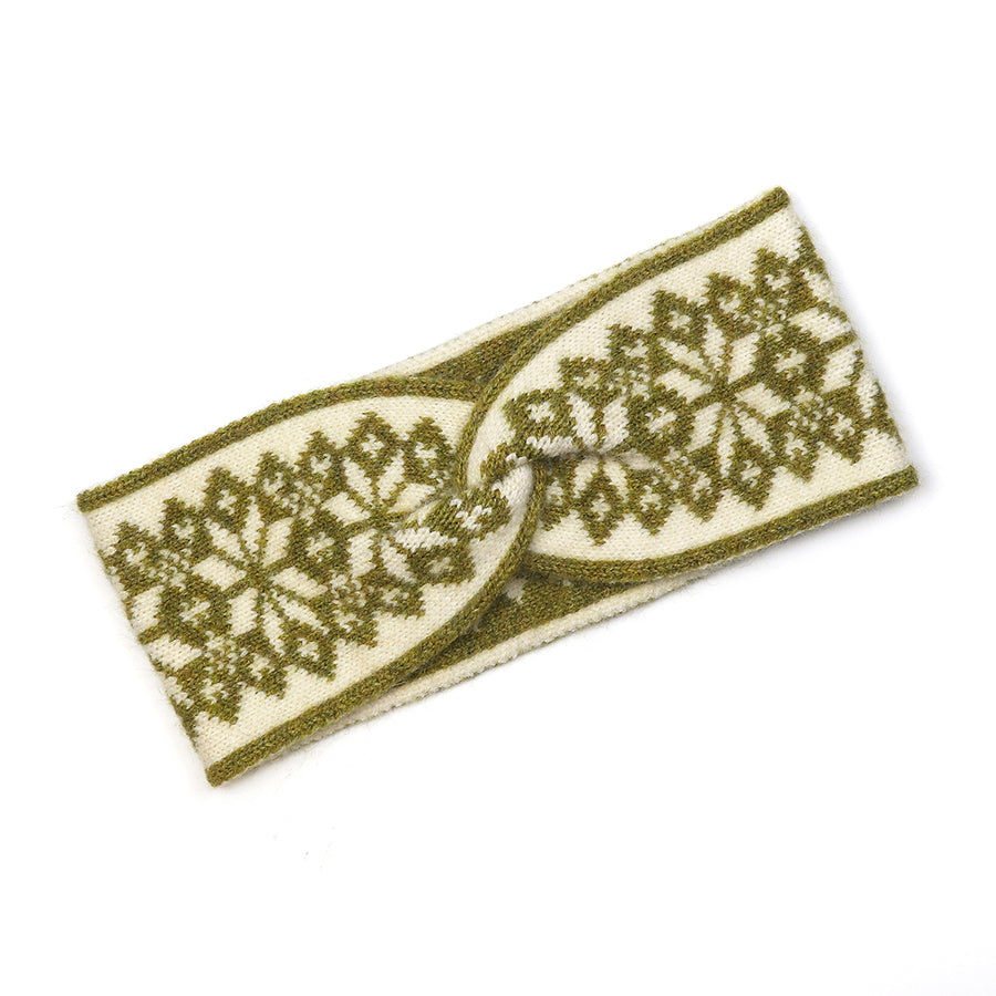 POM Olive and cream mix starflower knit headband 40696