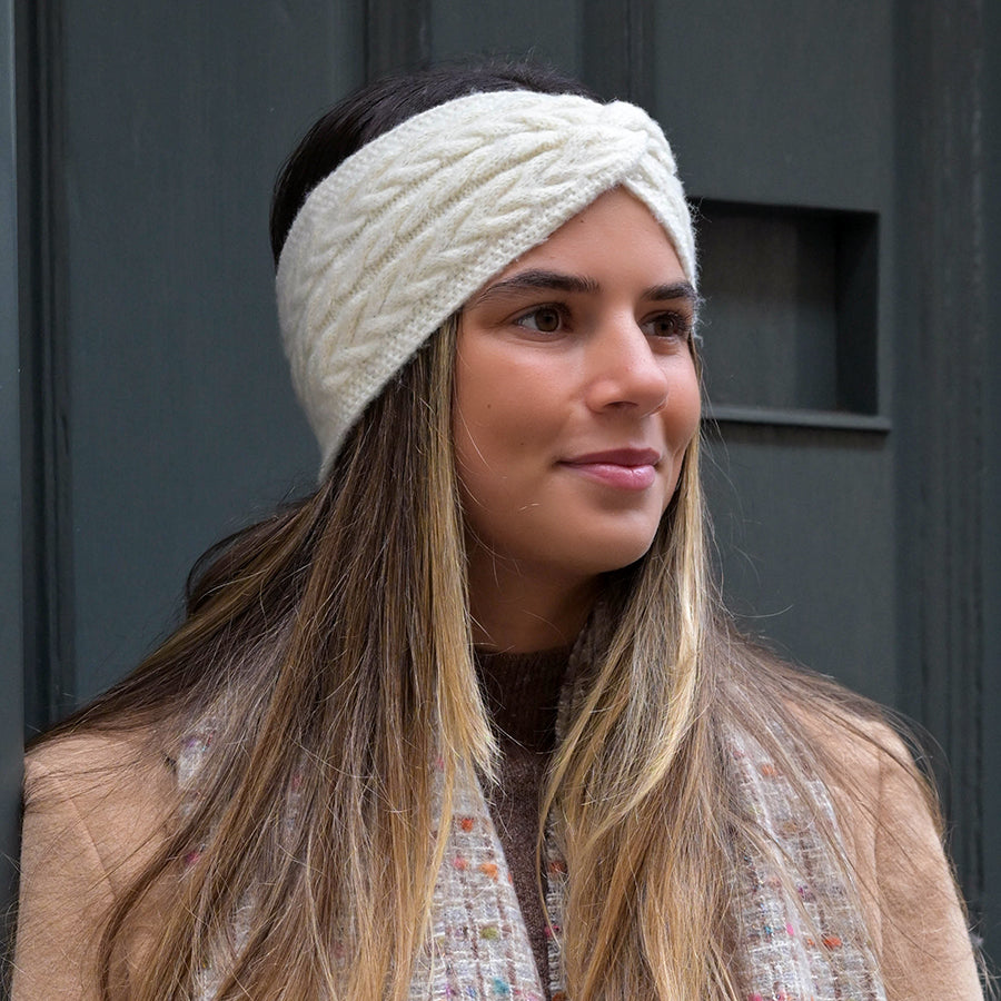 POM Cream recycled herringbone knot twist headband 40731