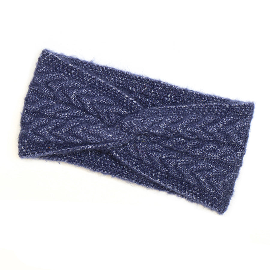 POM Navy blue recycled herringbone knot twist headband 40733