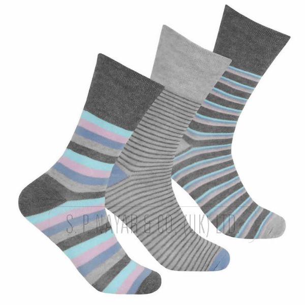 PANDA STICK LADIES 3 PAIR PACK BAMBOO NON ELASTIC GENTLE GRIP TOP STRIPE SOCKS