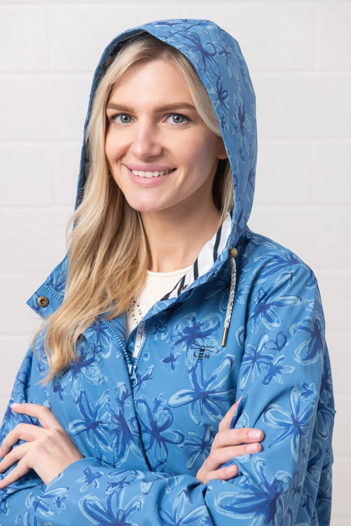 Lighthouse Ladies Beachcomber long II Waterproof Coat - Marine Blue Floral