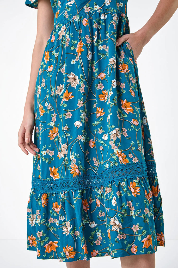 Stella Morgan Teal Floral Print Dress