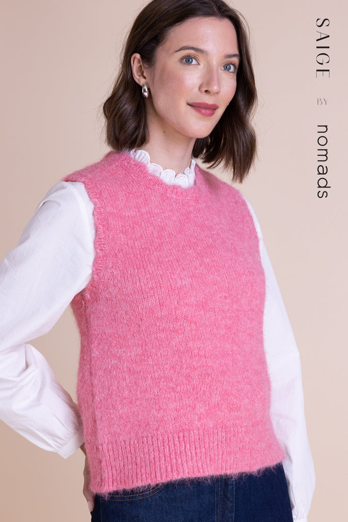 Saige By Nomads Lilly Scallop Edge Knitted Vest Pink