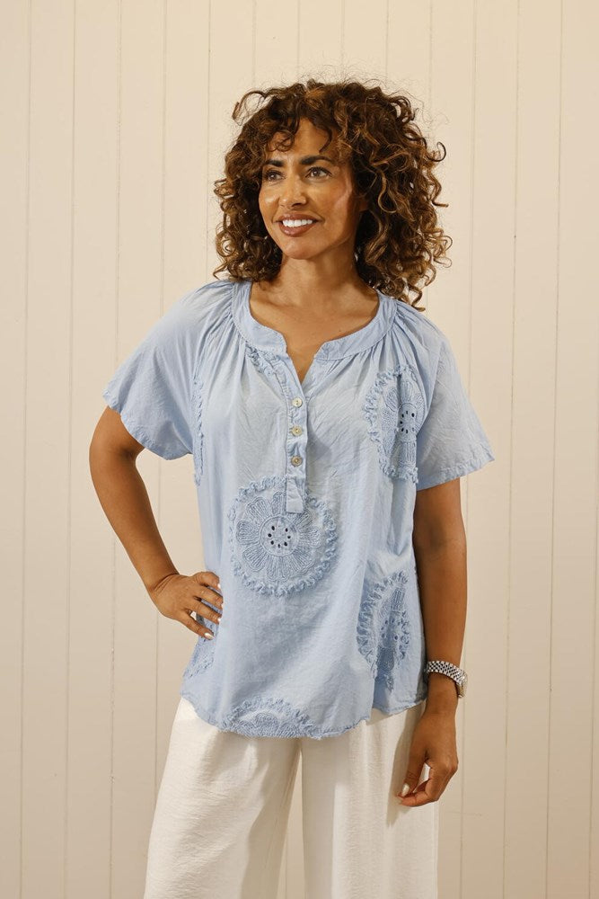 Goose Island Cotton Embroidered Cap Sleeve Top One Size