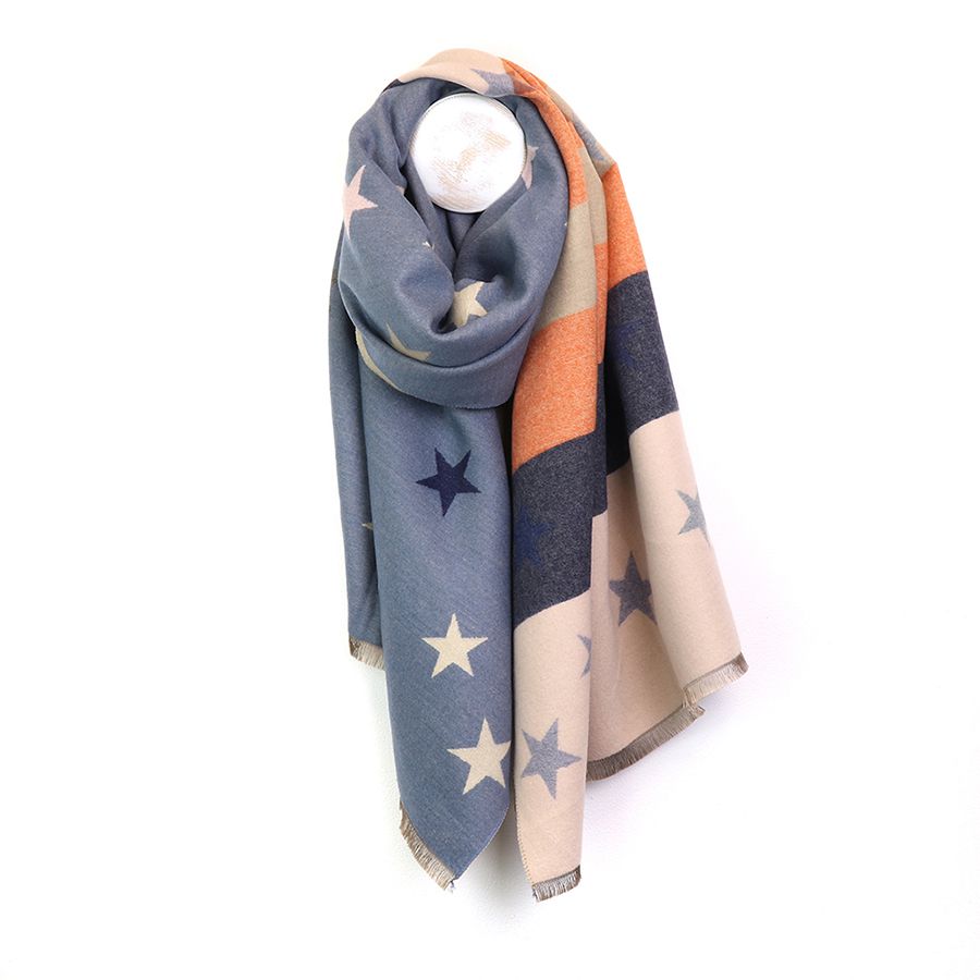 POM Blue and orange mix reversible star and stripe scarf 52451