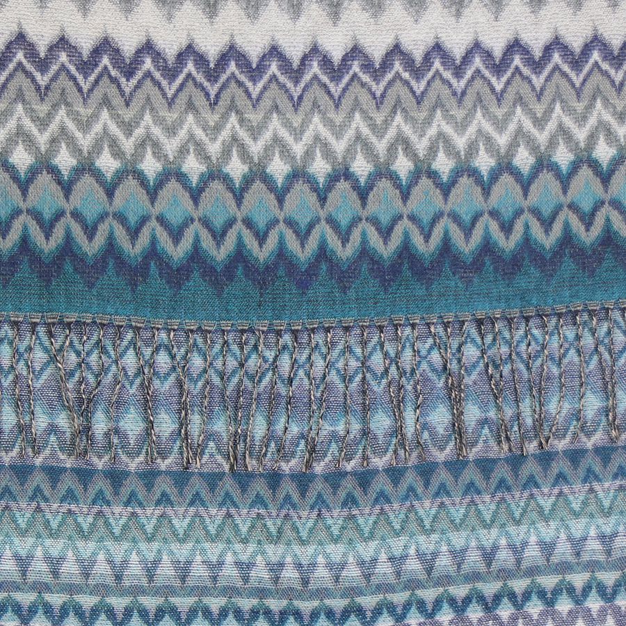 POM Teal/Aqua Mix Fair Isle Zig Zag woven Scarf with Fringing 52463