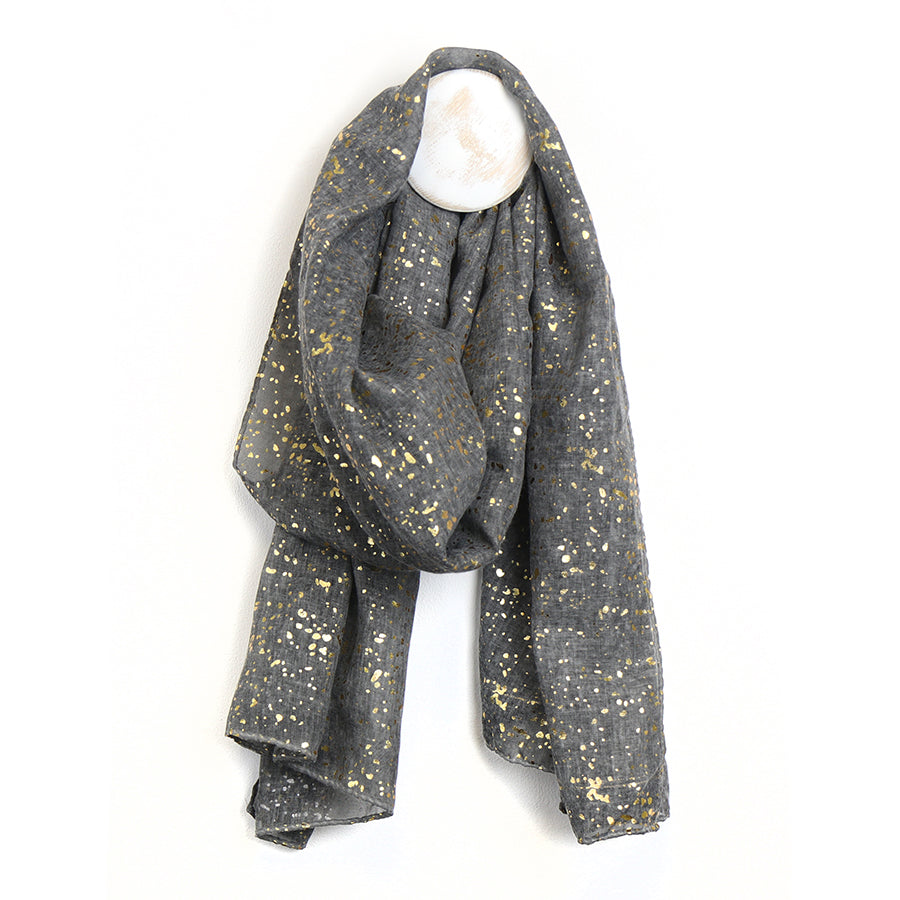POM Smokey Grey Washed REcycled Polyester Scarf with Gold Speckle 52544