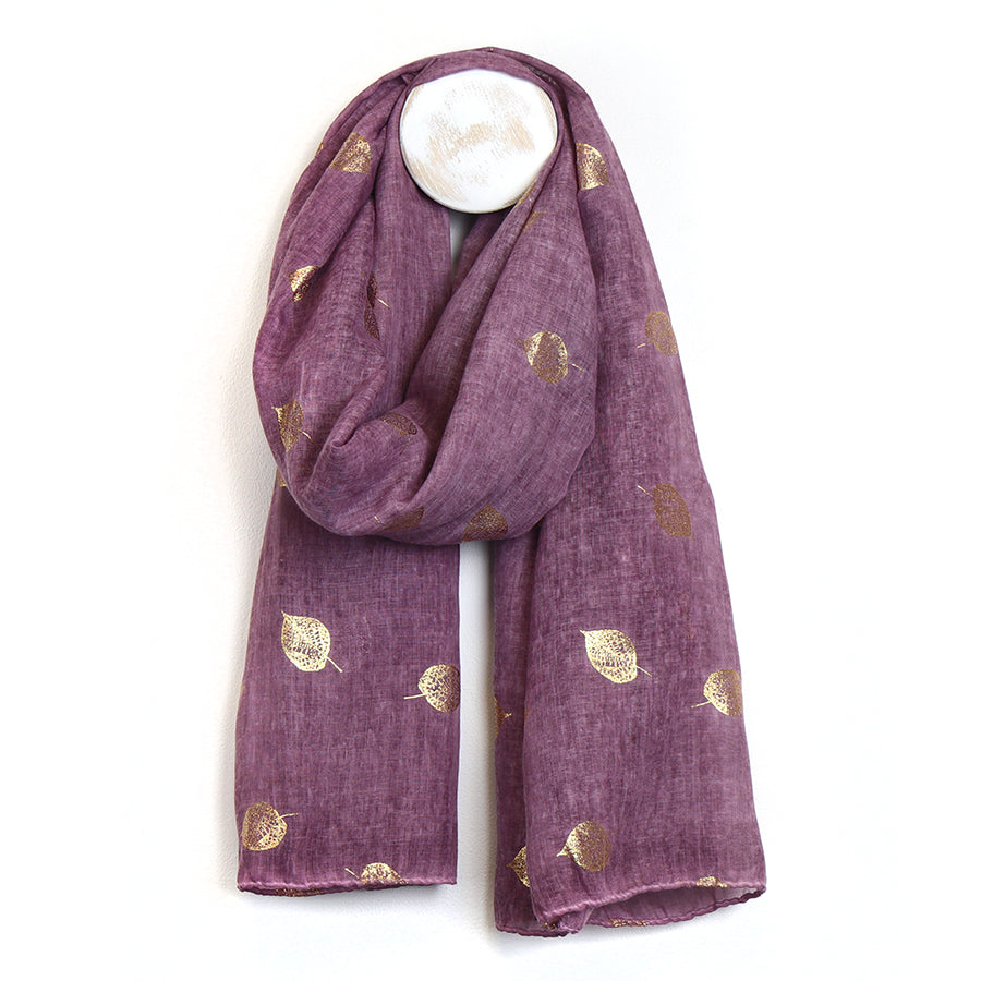 POM Berry Washed Recycled Scarf with Foil Leaf 52550