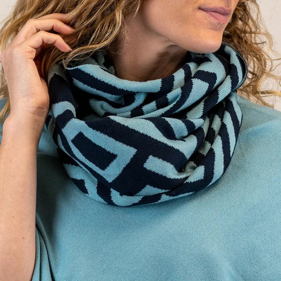 POM Navy/Light Blue Mix Geometric Recycled Snood 52703