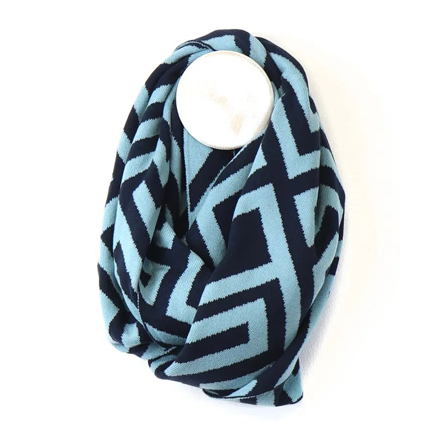 POM Navy/Light Blue Mix Geometric Recycled Snood 52703