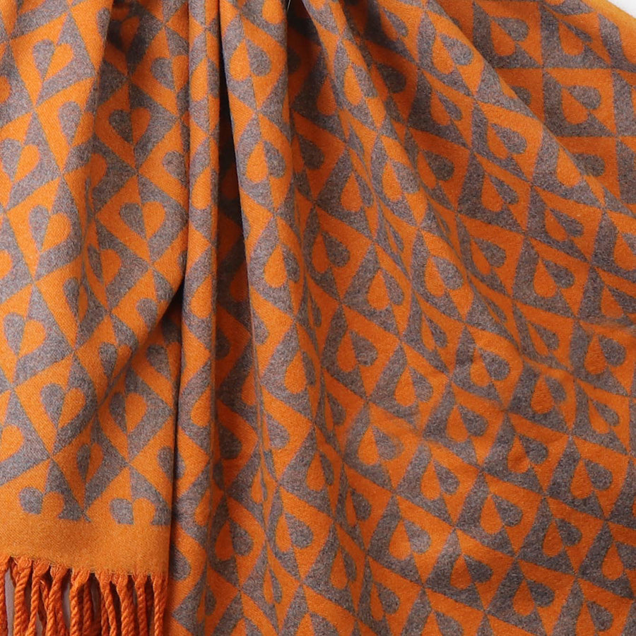 POM Orange mix geo heart jacquard scarf with tassels 52734