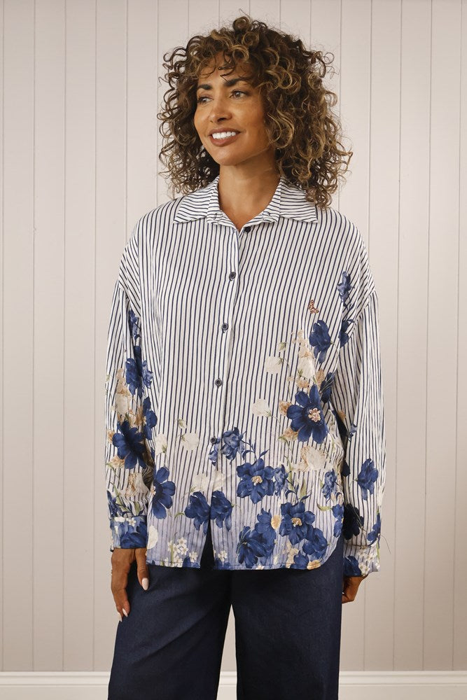 Goose Island Floral Striped Shirt Navy One Size