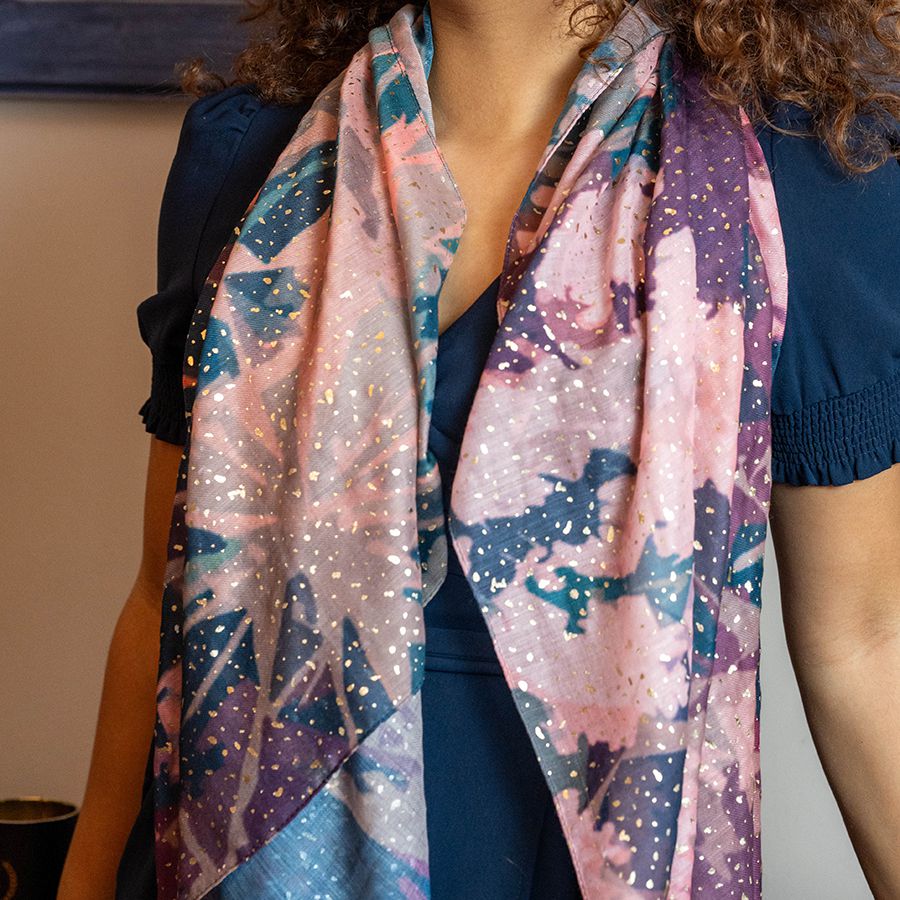 POM Teal/Purple Abstract Floral Scarf 52792