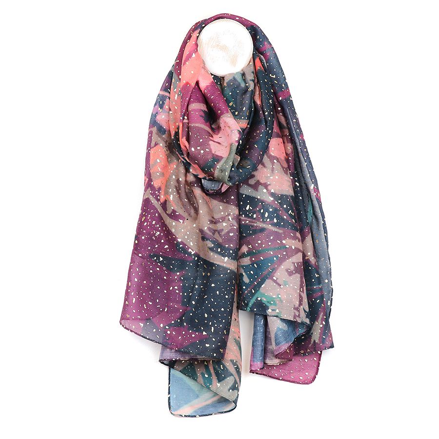 POM Teal/Purple Abstract Floral Scarf 52792