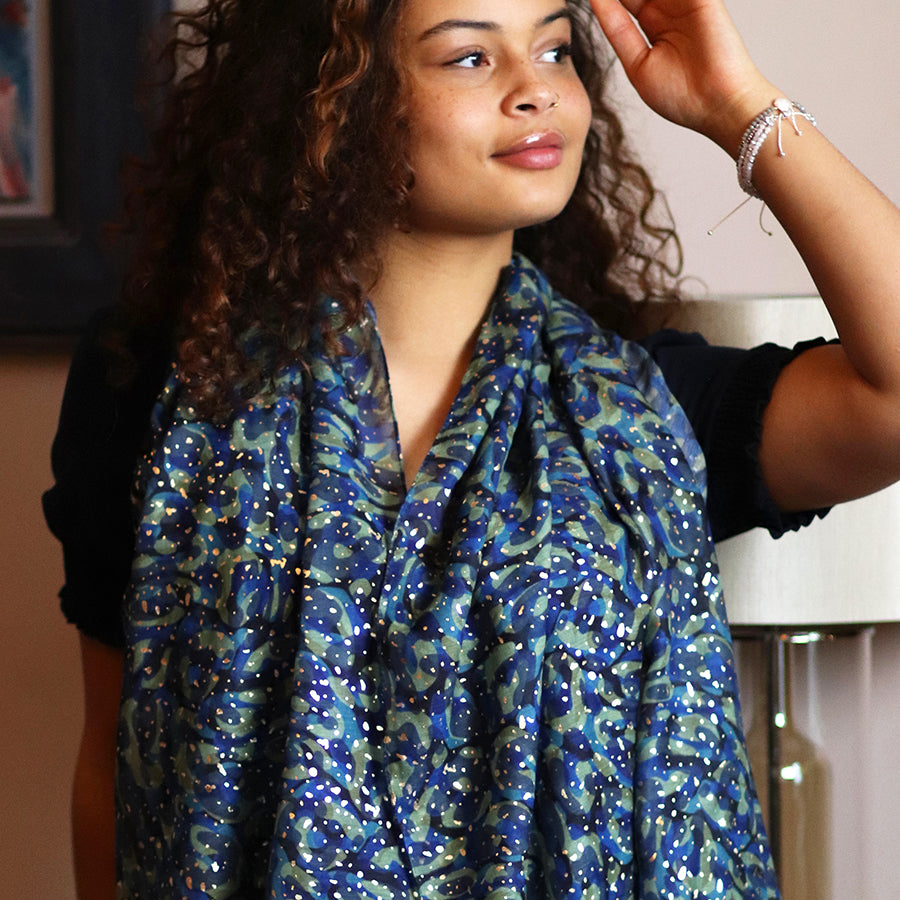 POM Recycled blue abstract camouflage print scarf 52797