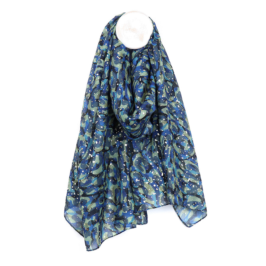 POM Recycled blue abstract camouflage print scarf 52797