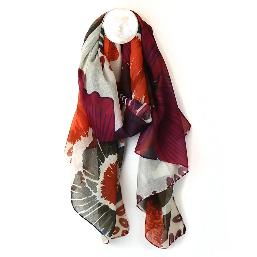 POM Recycled red mix poppy print scarf 52799