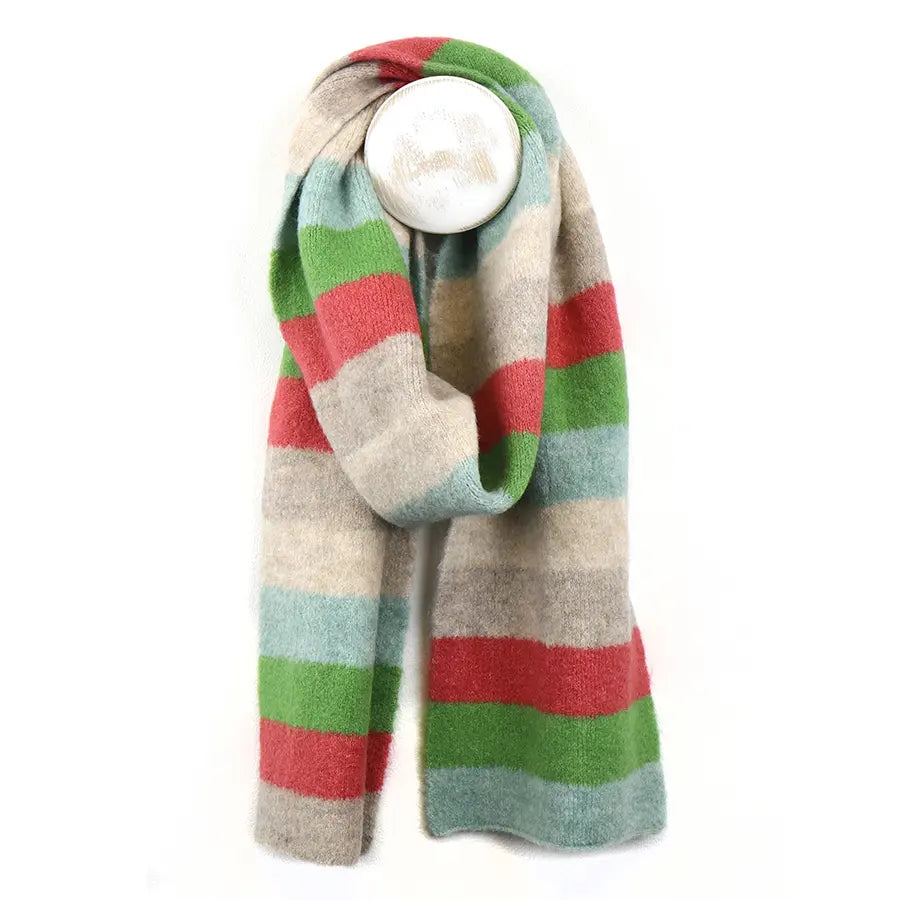 POM Beige mix classic knit colour block stripe scarf 52855