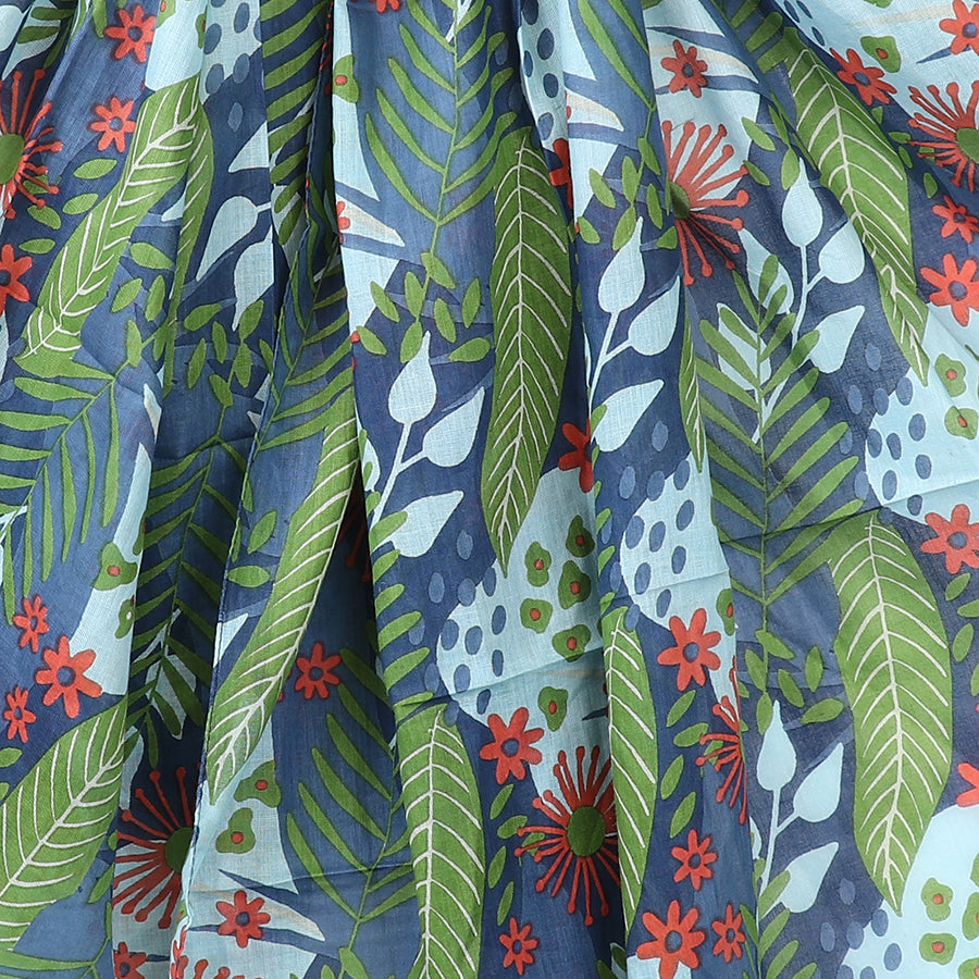 POM Organic cotton blue and green mix botanical print scarf 52886