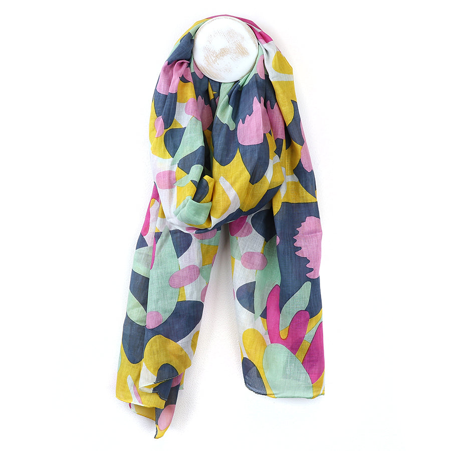 POM Organic cotton abstract blue and pink mix print scarf 52888