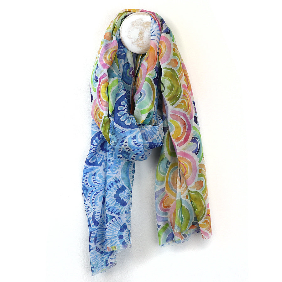 POM Blue mix watercolour rainbow print scarf 52913