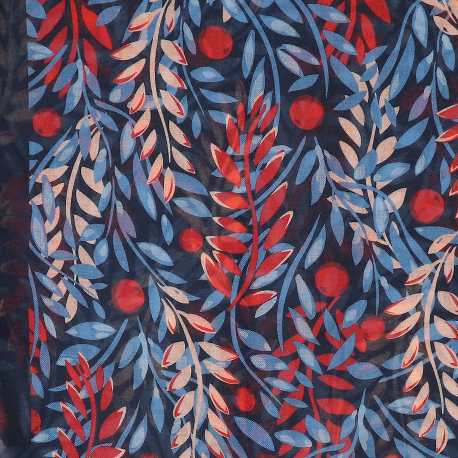 POM Layered Leaf Print Navy/Red Mix Scarf 52958