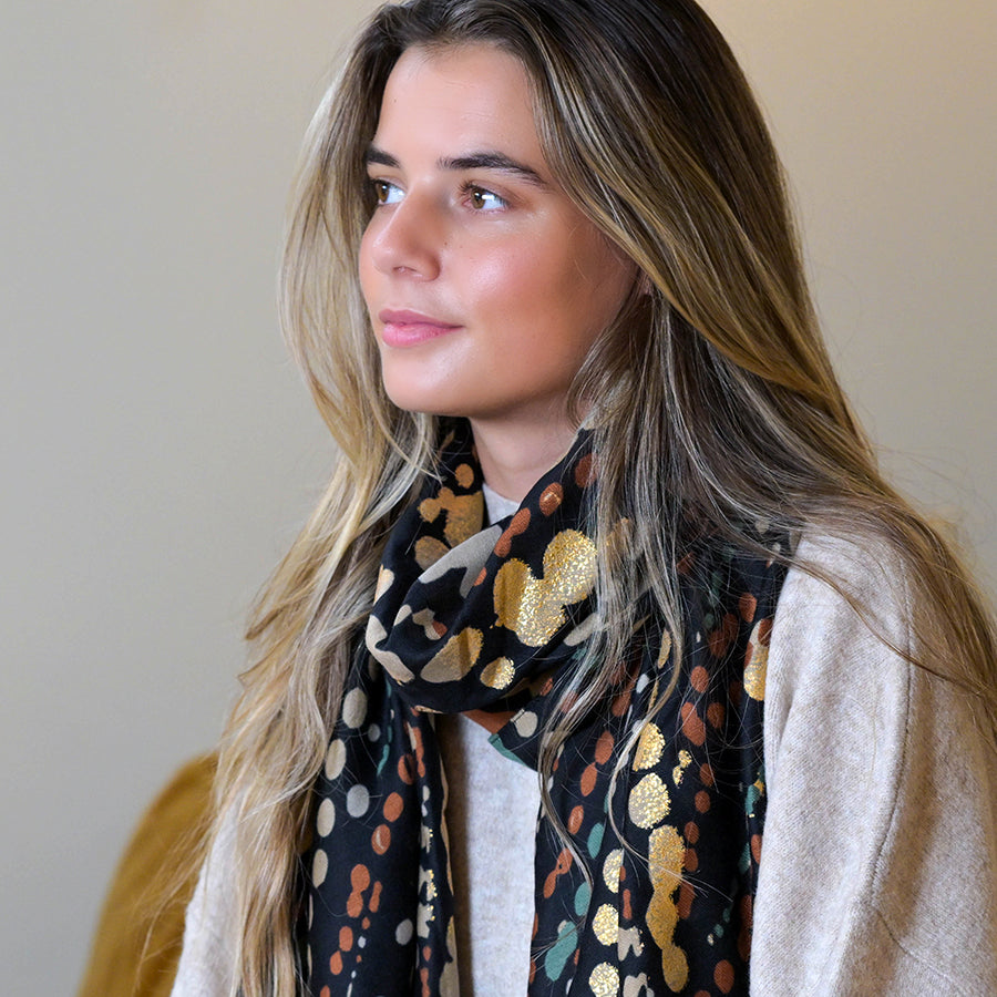 POM Dotty Wave Print Black Mix Scarf 52964