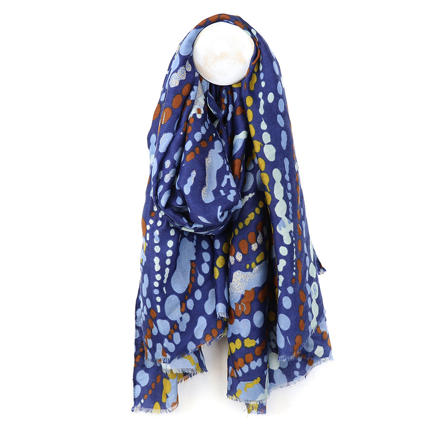 POM Blue mix painted dotty wave print scarf 52965