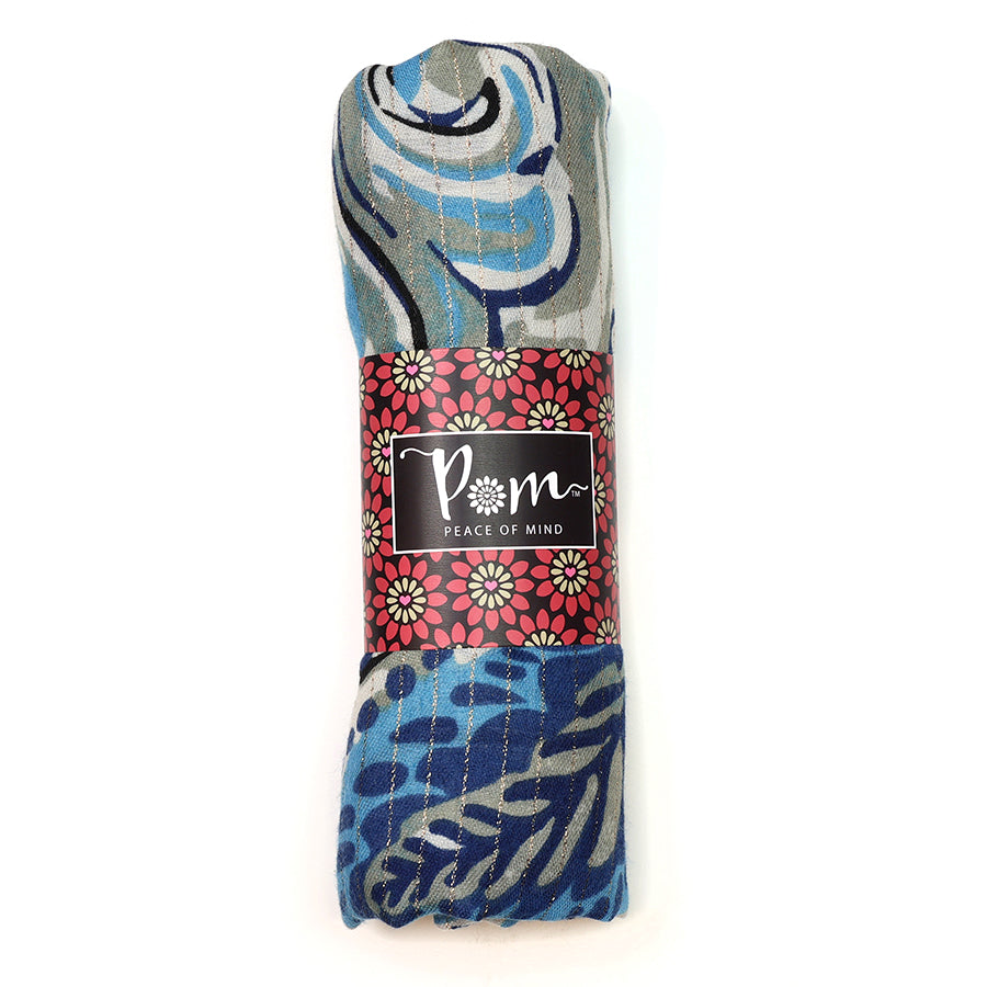 POM Paisley Leaf Print Blue Mix Scarf 52968