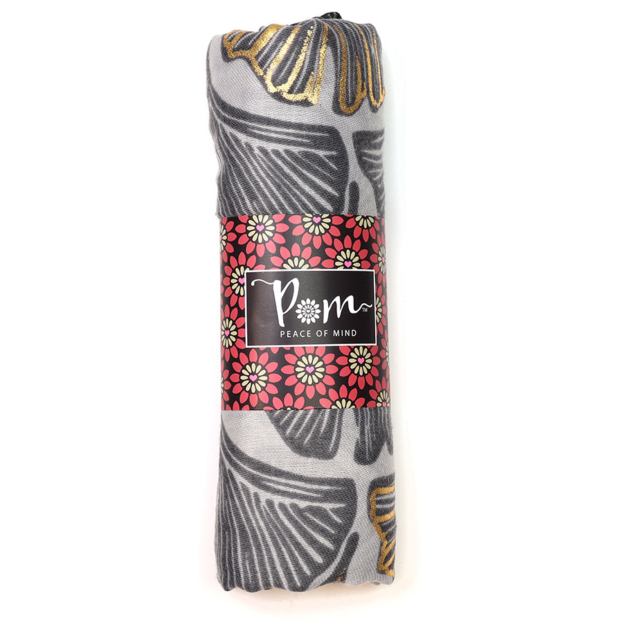 POM Ginkgo Leaf Print Grey/Gold Mix Scarf 52970