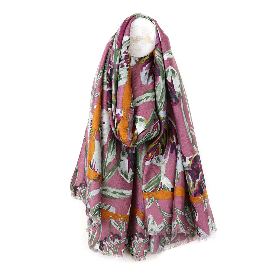 POM Mauve Earthy Botanical Print Bamboo Scarf 52972