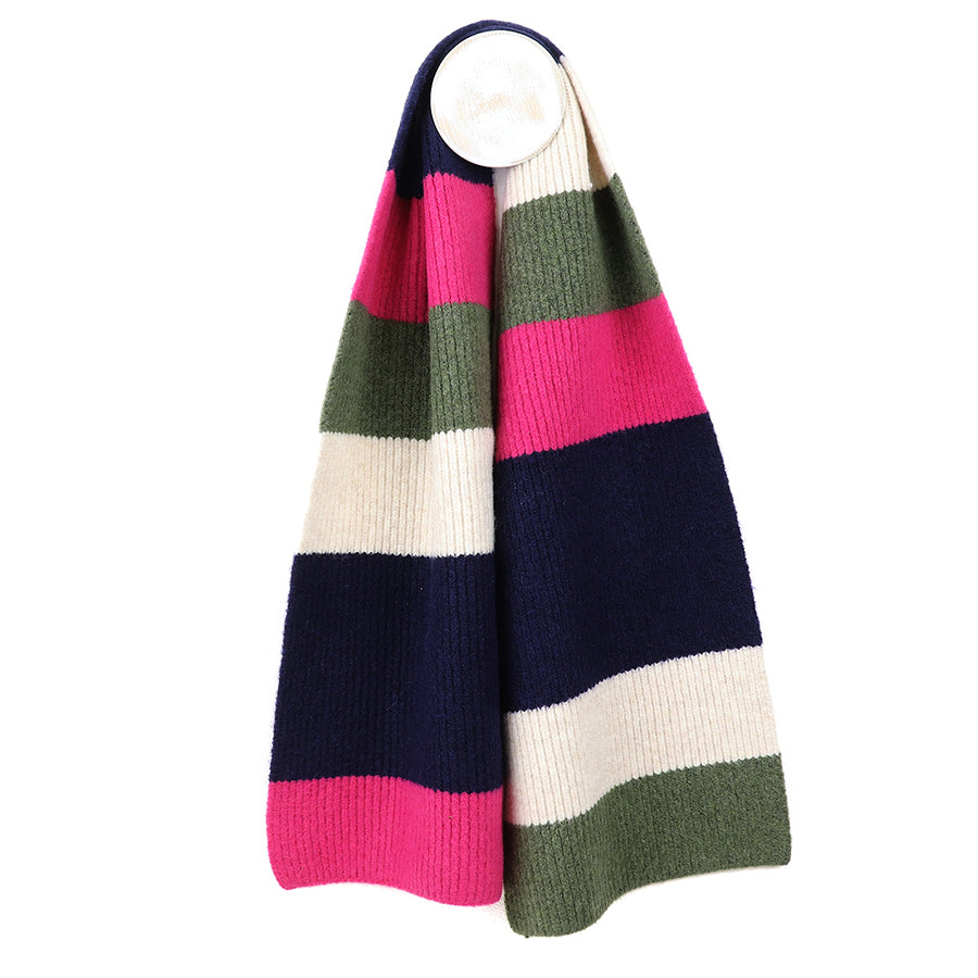 Pink, khaki, navy mix recycled blend stripe scarf 52985