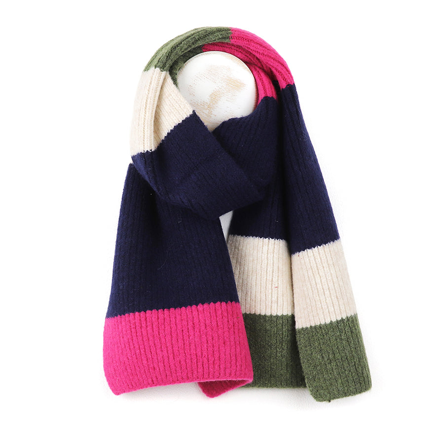 Pink, khaki, navy mix recycled blend stripe scarf 52985