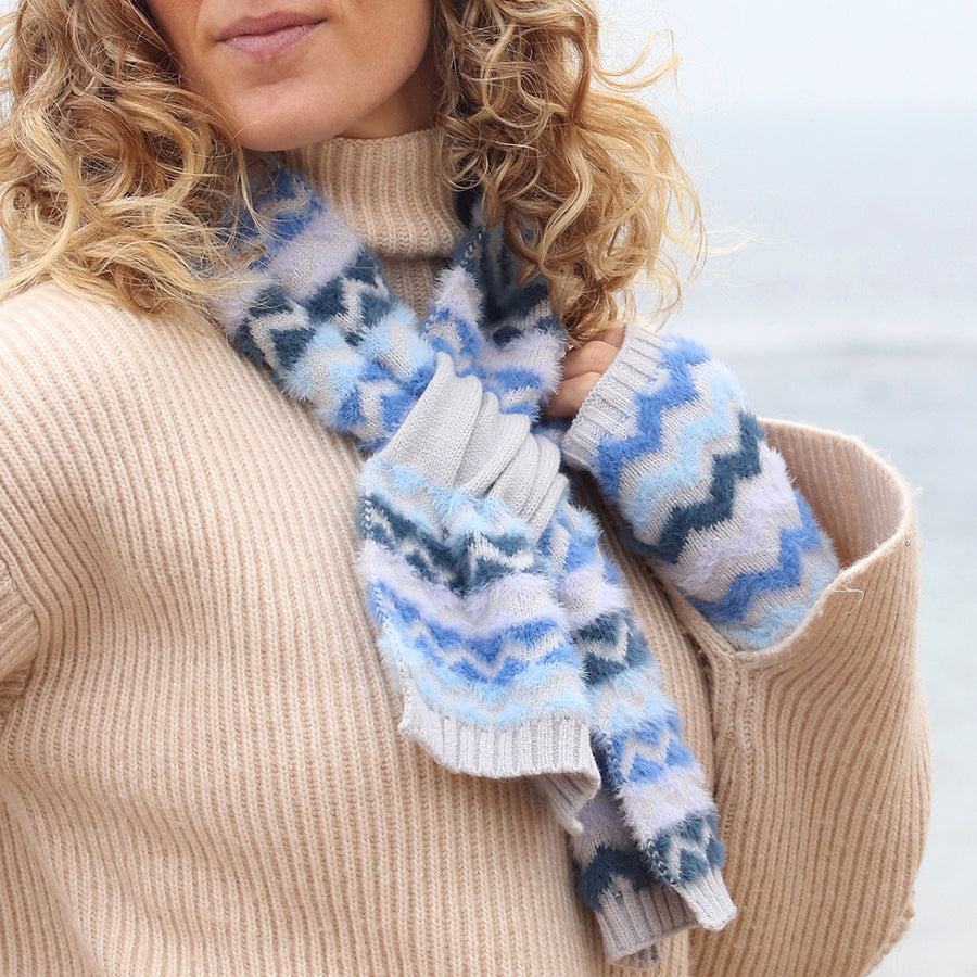POM Blue and grey mix chevron pull through scarf 52987
