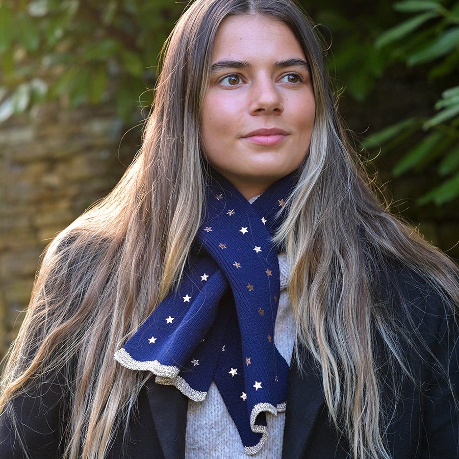 POM Fine Knit Navy/Metallic Star Pull Through Scarf 52997
