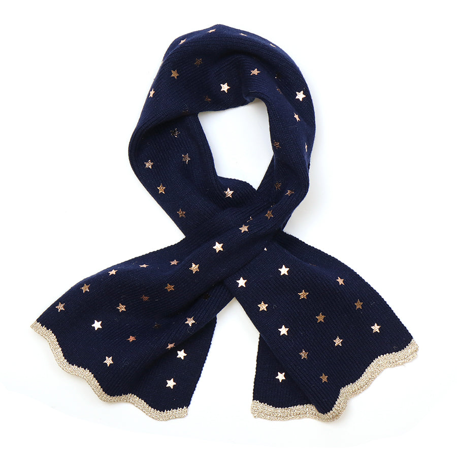 POM Fine Knit Navy/Metallic Star Pull Through Scarf 52997