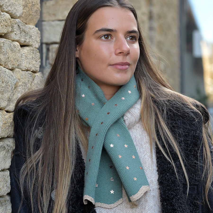 POM Fine Knit Sea Foam/Metallic Star Pull Through Scarf 52999