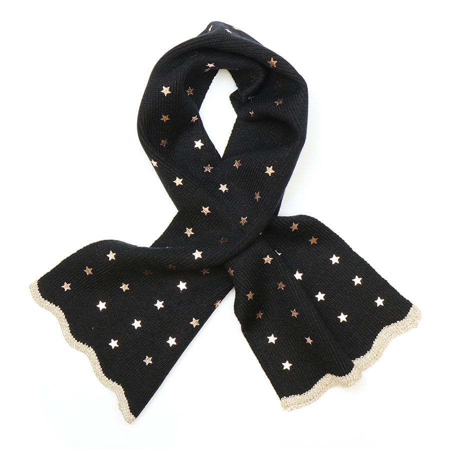 POM Fine Knit Black/Metallic Star Pull Through Scarf 53000