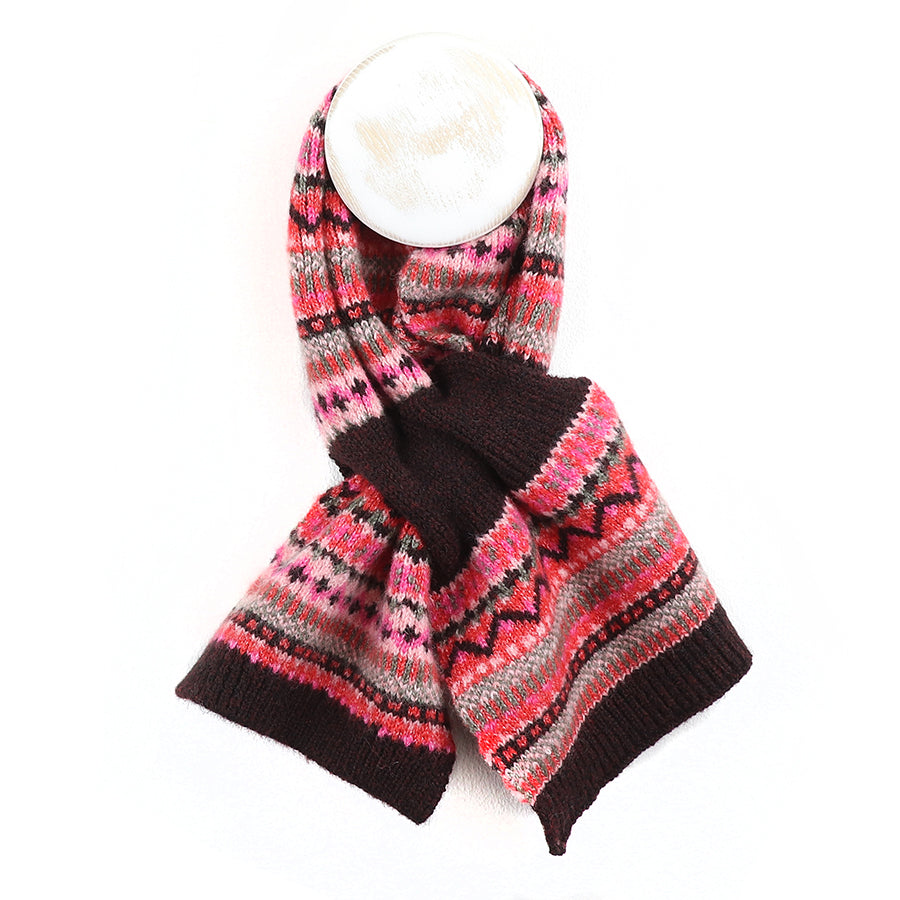 POM Red and pink mix recycled blend fair isle pull through scarf 53007