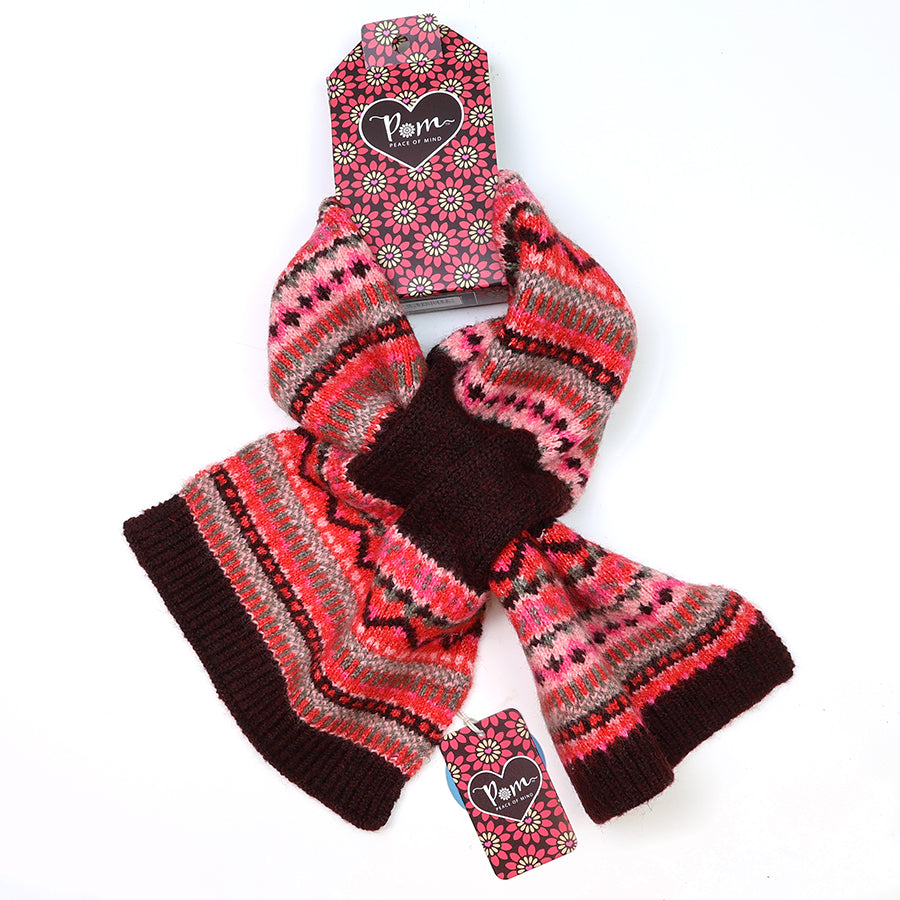 POM Red and pink mix recycled blend fair isle pull through scarf 53007