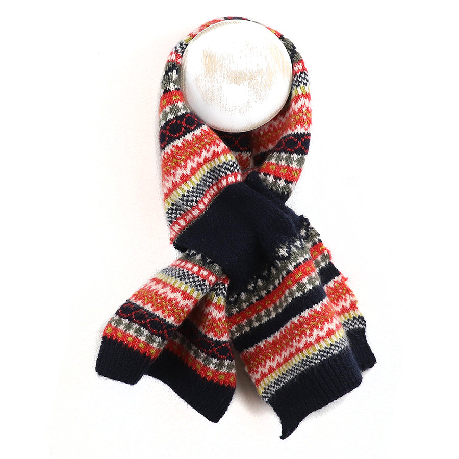 POM Navy and rust mix recycled blend fair isle pull through scarf 53008