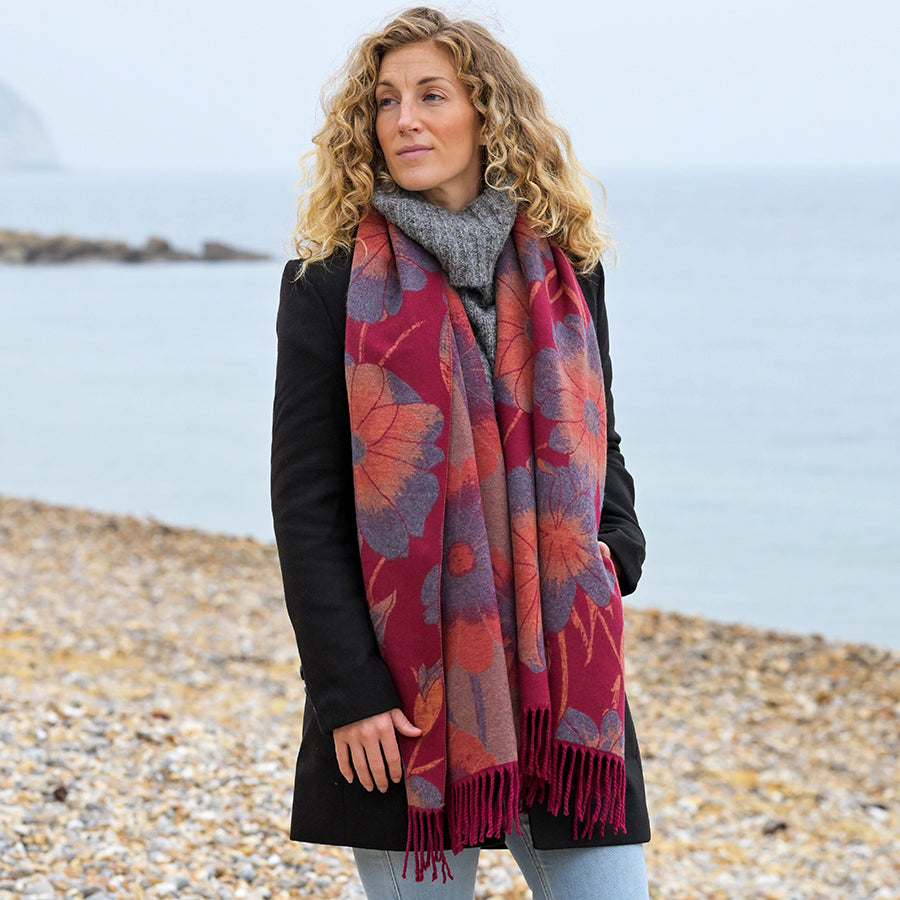 POM Red mix bold floral jacquard scarf 53027