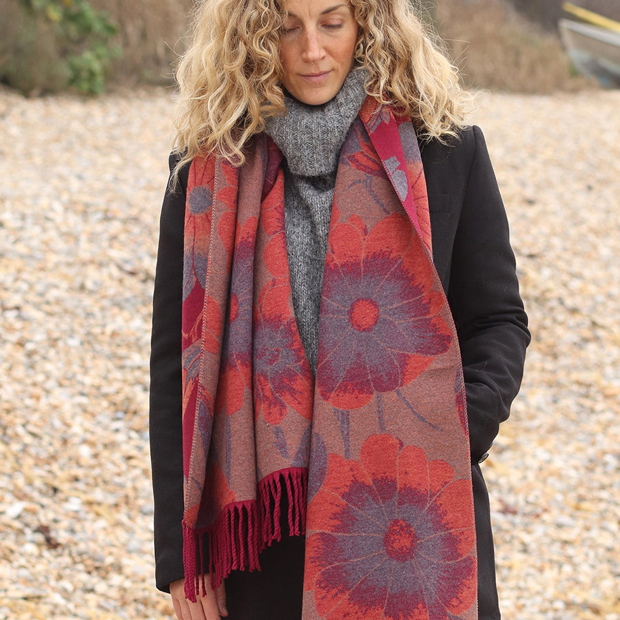 POM Red mix bold floral jacquard scarf 53027
